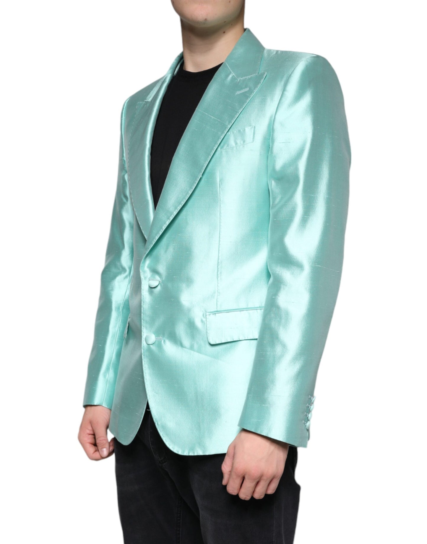 Dolce & Gabbana Mint Green Silk Single Breasted Coat Blazer