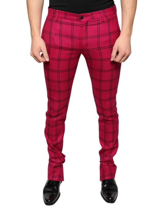 Dolce & Gabbana Pink Checkered Wool Skinny Pants