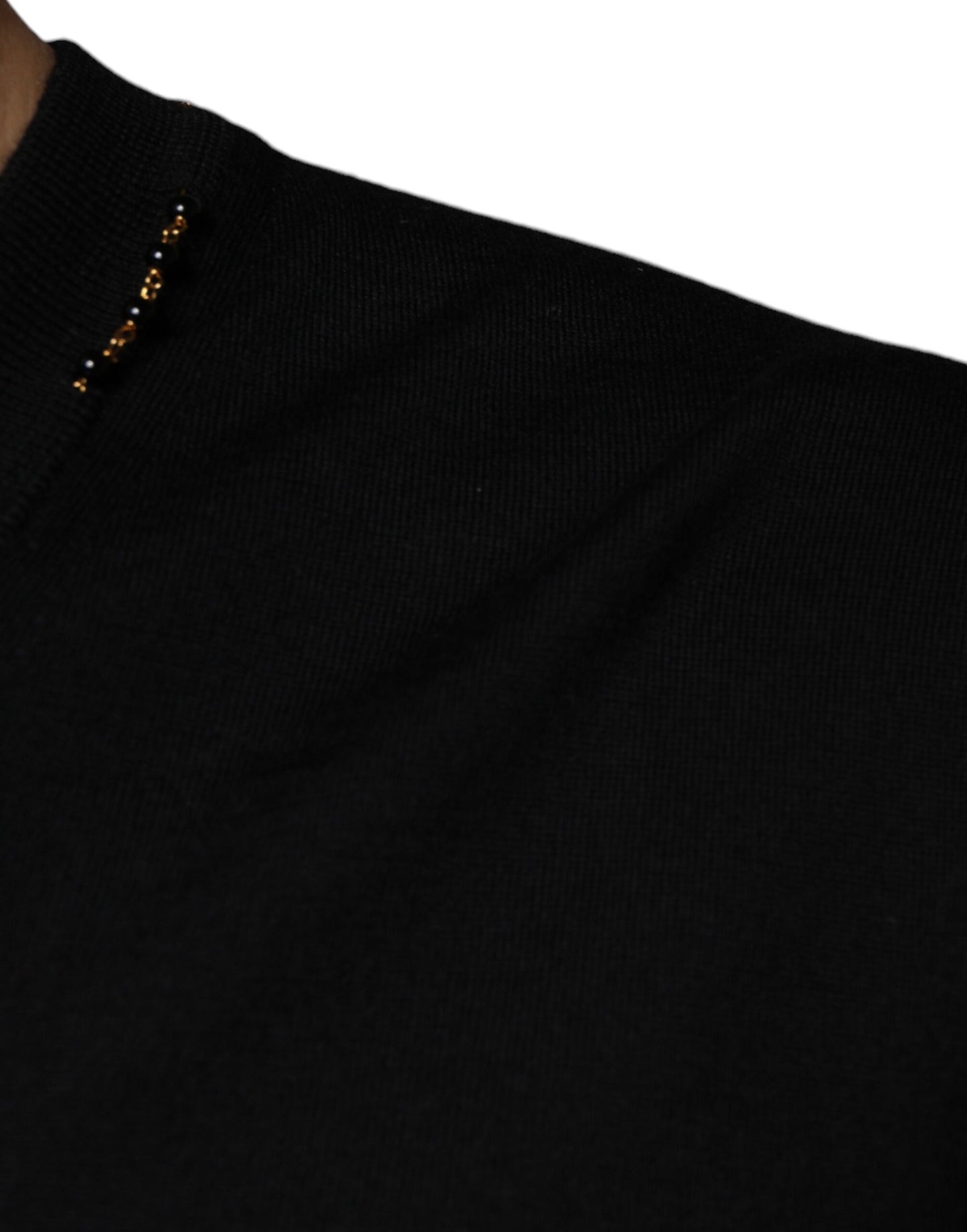 Dolce & Gabbana Black Embellished V-neck Pullover Sweater