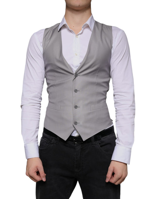 Dolce & Gabbana Light Gray Wool Formal Dress Waistcoat Vest