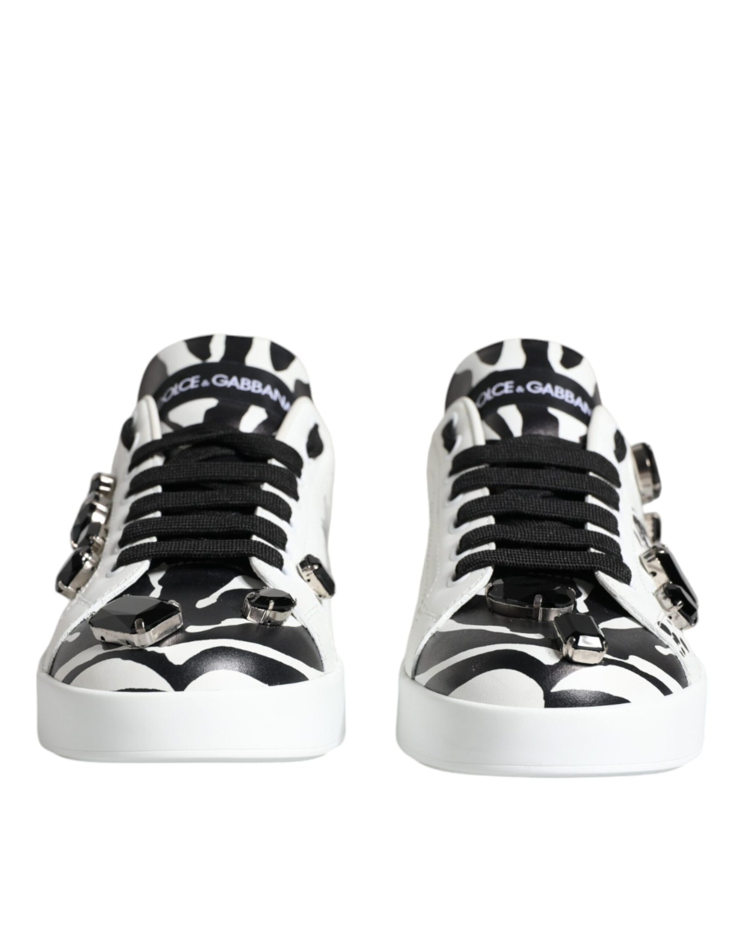 Dolce & Gabbana White Crystal Portofino Low Top Sneaker Shoes