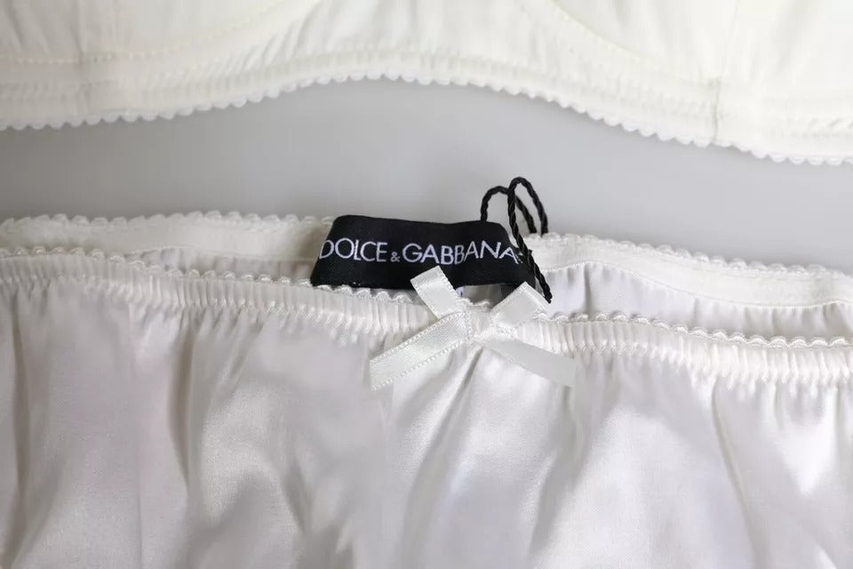 Dolce & Gabbana White Silk Stretch Panty Balconette Bra Underwear