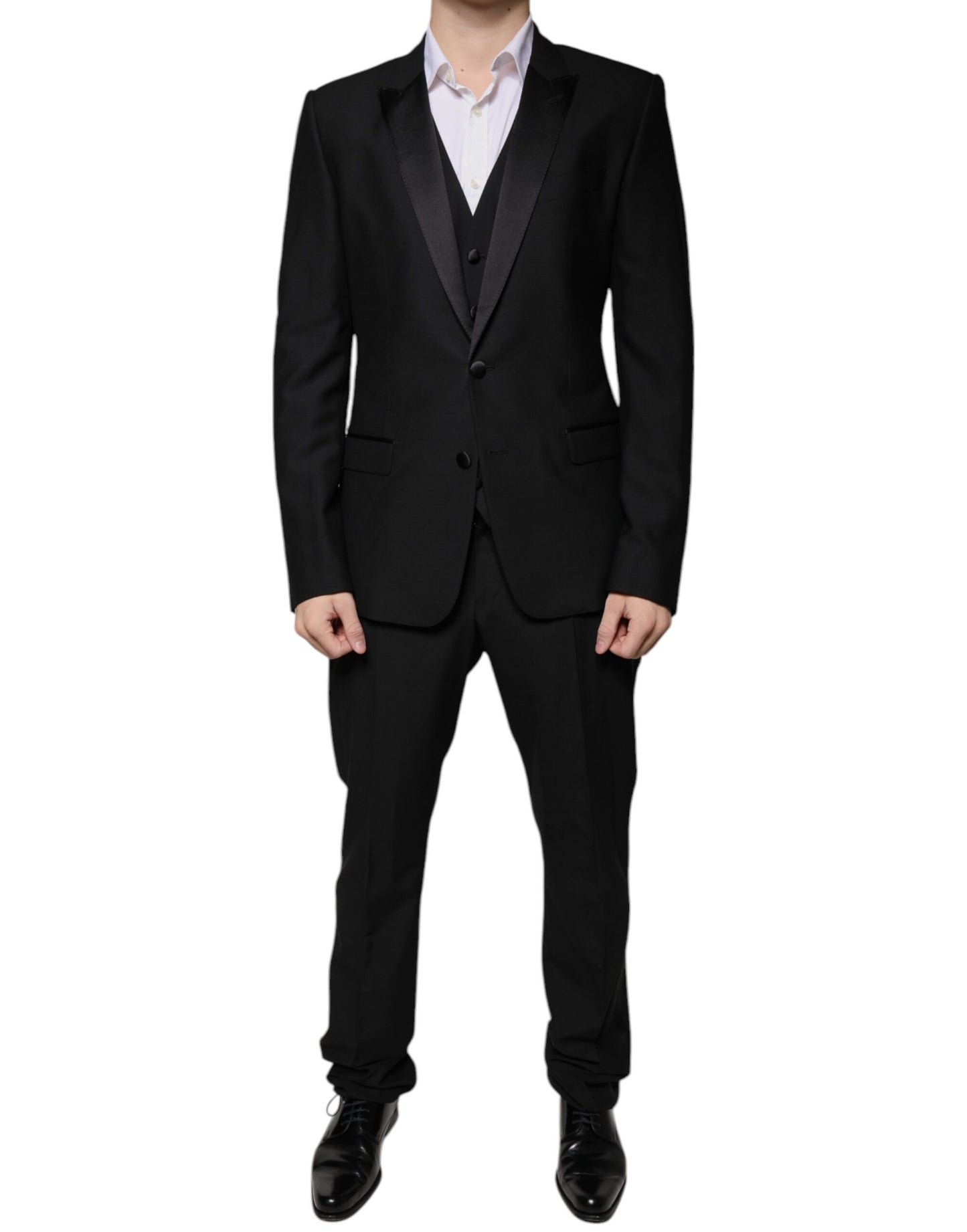 Dolce & Gabbana Black Wool 3 Piece Slim Fit Formal Suit