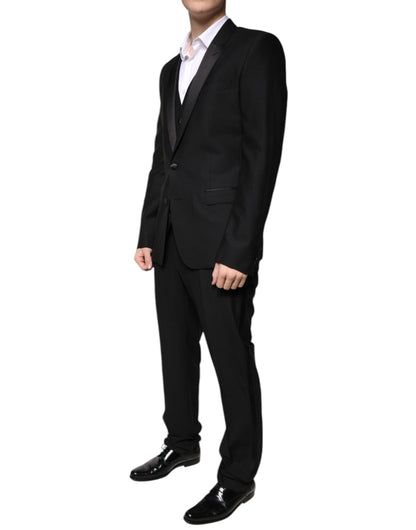 Dolce & Gabbana Black Wool 3 Piece Slim Fit Formal Suit