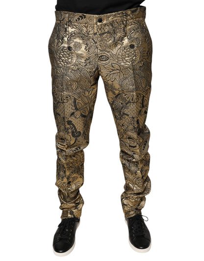 Dolce & Gabbana Gold Floral Jacquard Men Dress Pants