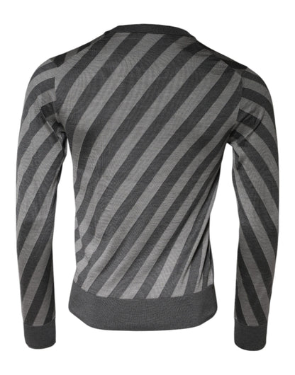 Dolce & Gabbana Gray Stripes Long Sleeve Round Neck Pullover Sweater