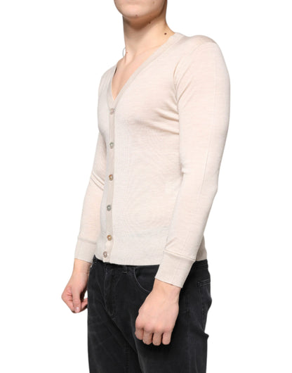 Dolce & Gabbana Beige Cashmere Button Down Cardigan Sweater