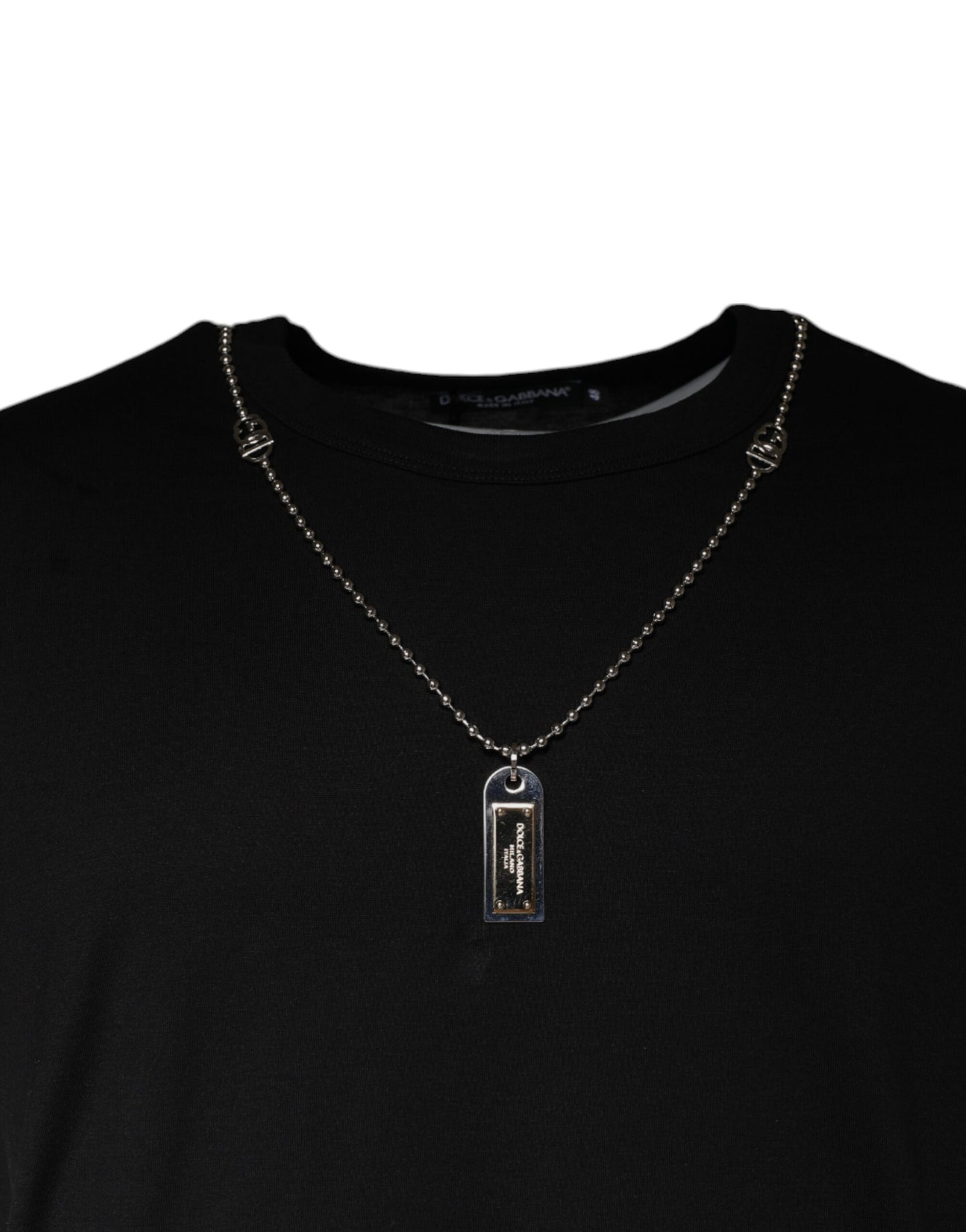 Dolce & Gabbana Black Cotton Necklace Embellished T-shirt