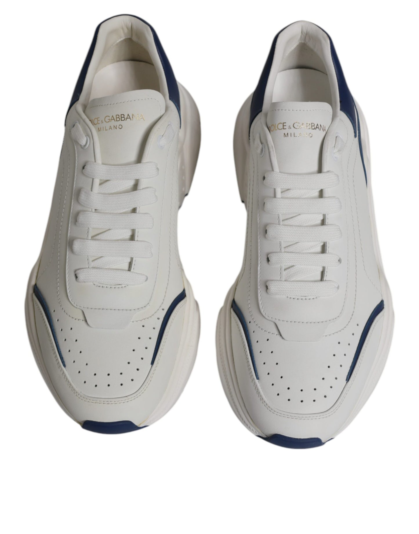 Dolce & Gabbana White Blue DAYMASTER Leather Sneakers Shoes