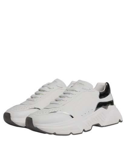 Dolce & Gabbana White Silver DAYMASTER Leather Sneakers Shoes