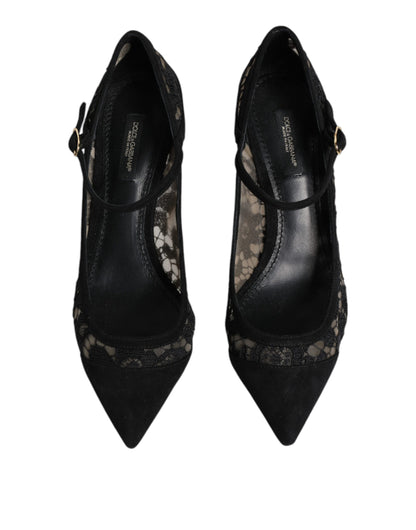 Dolce & Gabbana Black Mary Jane Taormina Lace Pumps Shoes