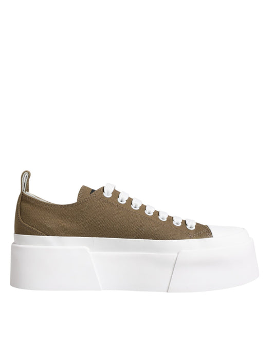 Dolce & Gabbana Brown White Canvas Logo Low Top Sneakers Shoes