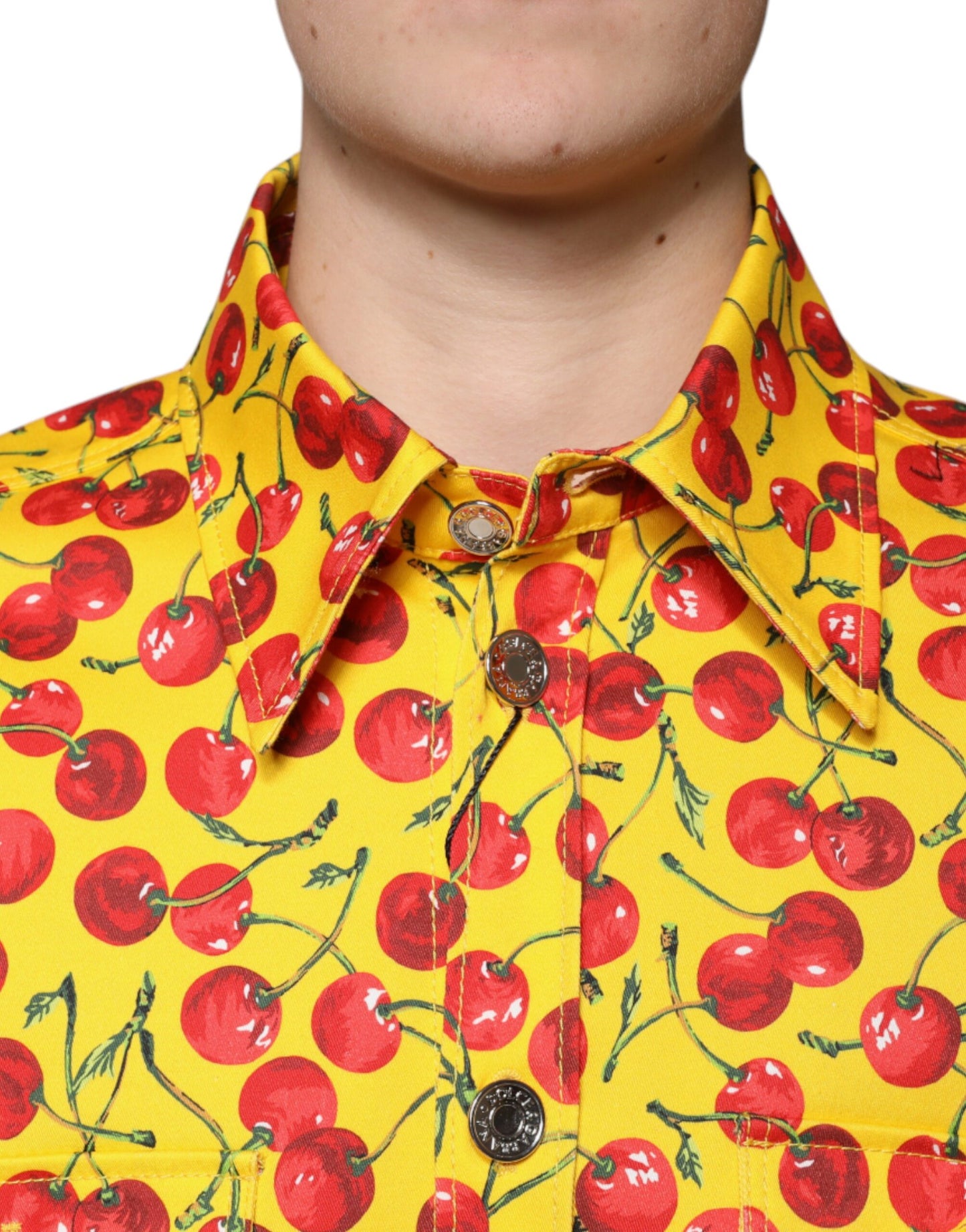 Dolce & Gabbana Yellow Cherry Button Down Men Casual Shirt