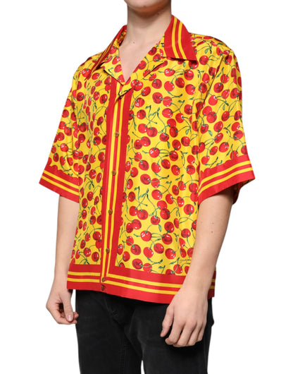 Dolce & Gabbana Yellow Cherry Button Down Silk Casual Shirt