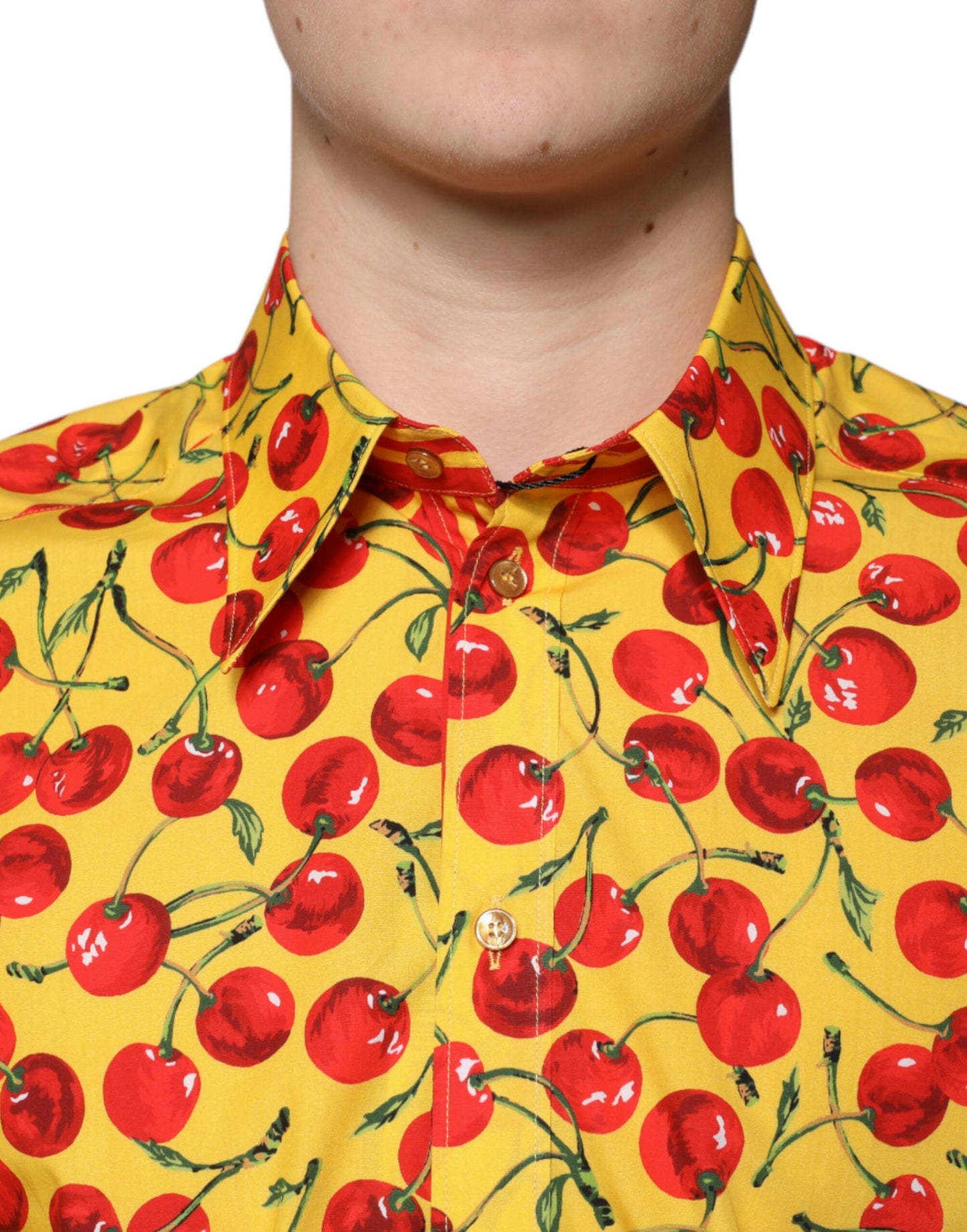 Dolce & Gabbana Yellow Cherry Cotton MARTINI Dress Shirt