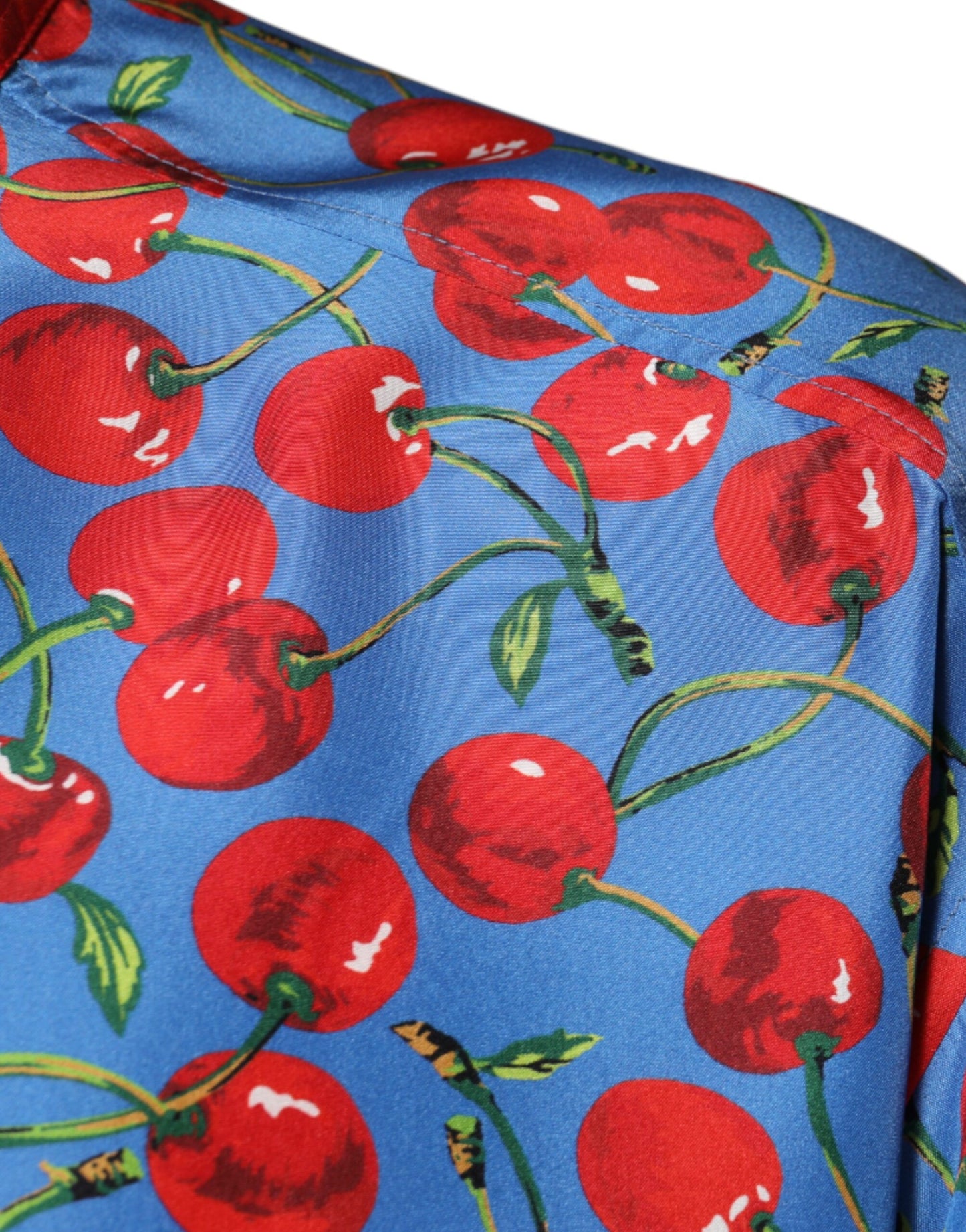 Dolce & Gabbana Blue Cherry Silk Button Down Casual Shirt