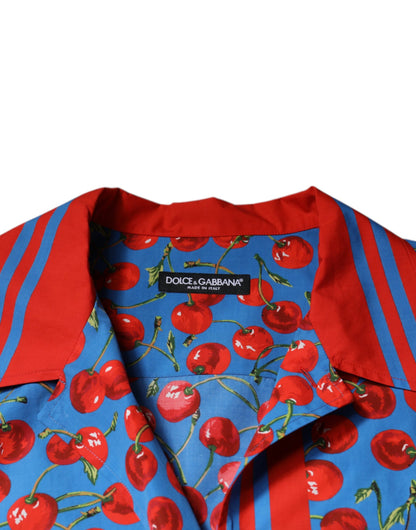 Dolce & Gabbana Blue Cherry Cotton Button Down Casual Shirt