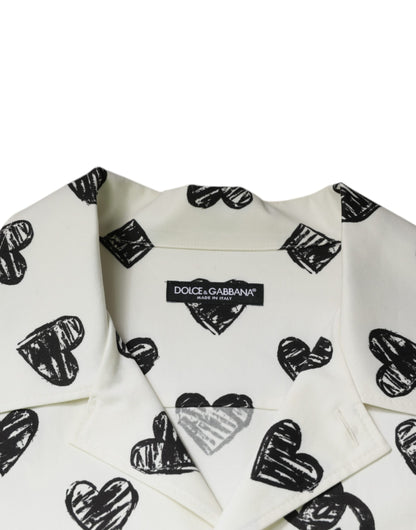 Dolce & Gabbana White Heart Print Short Sleeve Casual Shirt