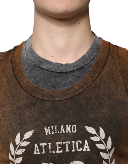 Dolce & Gabbana Brown Cotton Crew Neck Sleeveless T-shirt