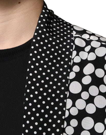 Dolce & Gabbana Black White Polka Dots Silk Men Casual Shirt