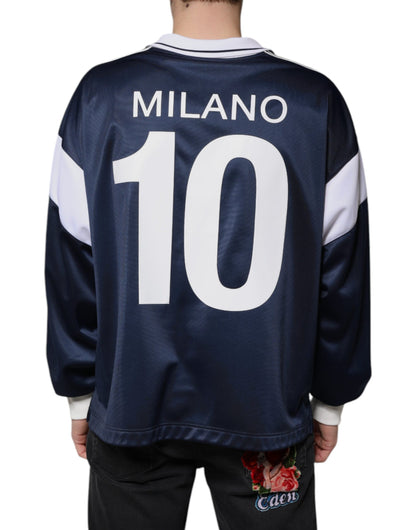 Dolce & Gabbana Blue White Milano Long Sleeve Jersey T-shirt