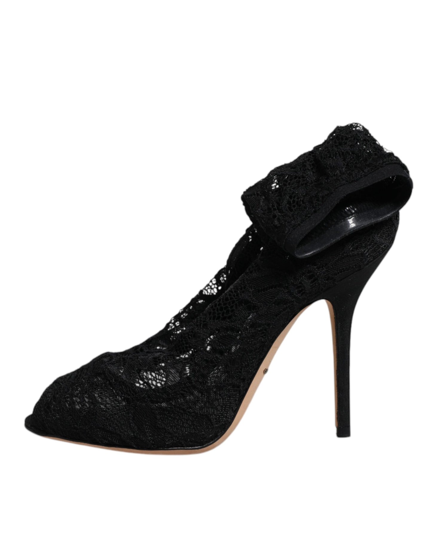 Dolce & Gabbana Black Lace Stretch Heels Mid Calf Boots Shoes