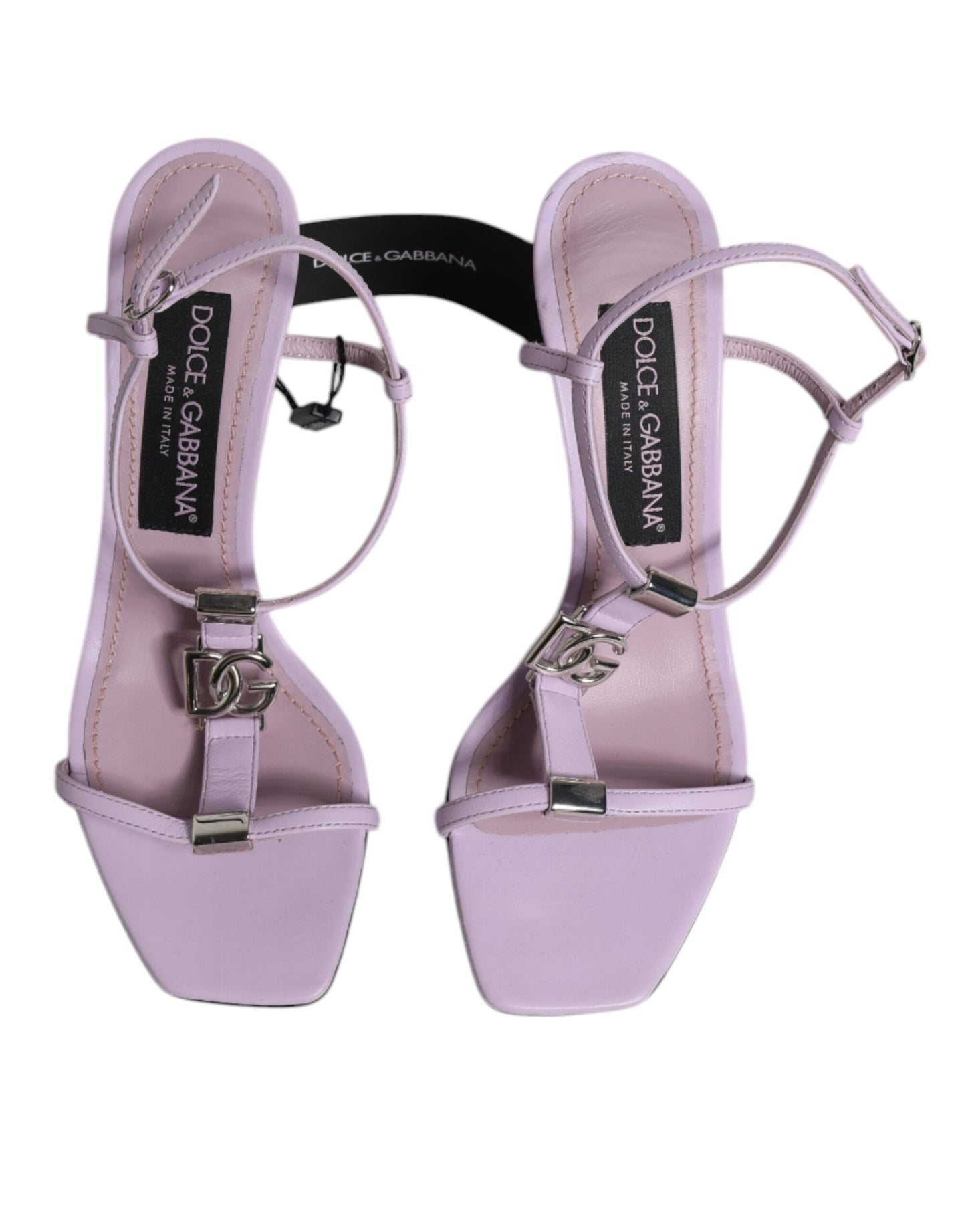 Dolce & Gabbana Lilac Leather Logo Ankle Strap Heels Sandals Shoes