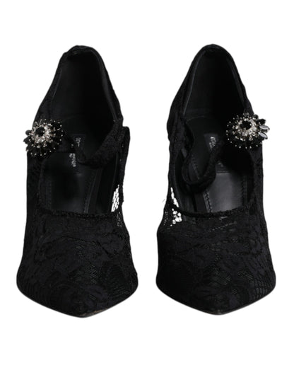 Dolce & Gabbana Black Lace Crystals Mary Jane Pumps Shoes