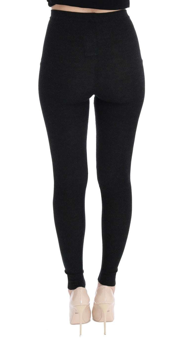 Dolce & Gabbana Elegant High-Waist Wool Tights Pants in Dark Gray