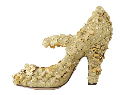 Dolce & Gabbana Gold Floral Crystal Embellished Pumps