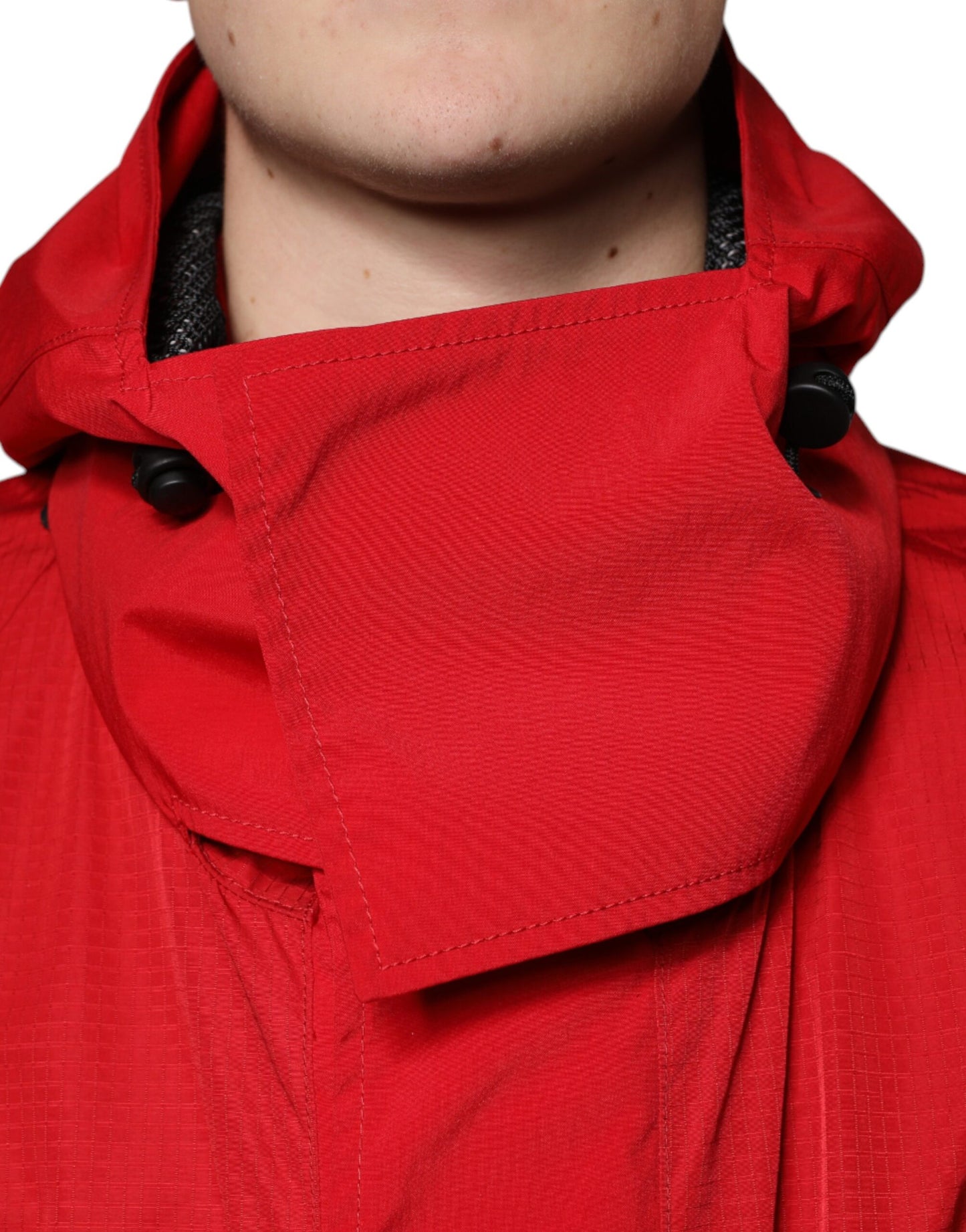 Dolce & Gabbana Red Nylon Hooded Men Full Zip Parka Jacket