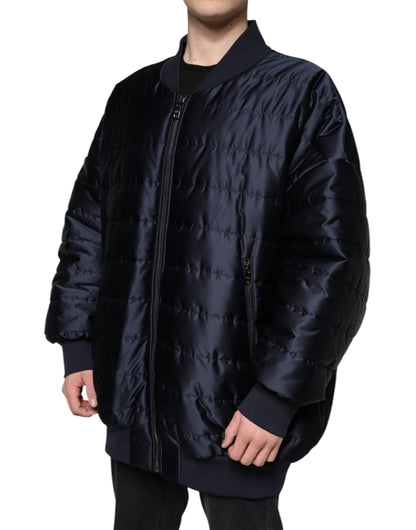 Dolce & Gabbana Dark Blue Quilted Full Zip Bomber Jacket