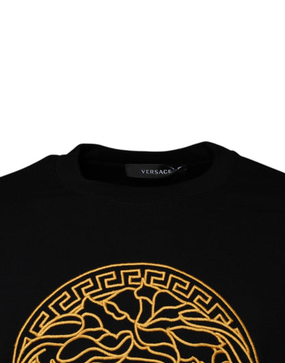 Versace Black Medusa Embroidery Crew Neck Pullover Sweater