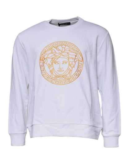 Versace White Medusa Embroidery Crew Neck Pullover Sweater