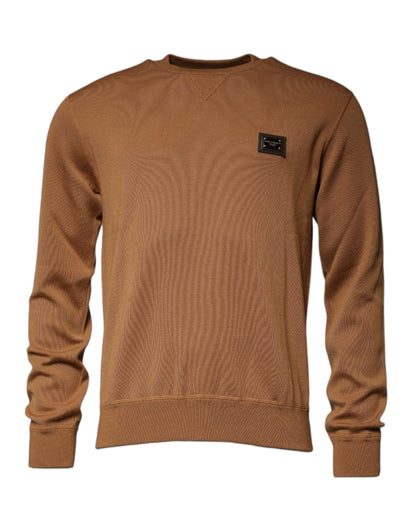 Dolce & Gabbana Brown Logo Plaque Crew Neck Pullover Sweater