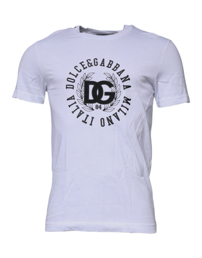 Dolce & Gabbana White Logo Print Cotton Crew Neck T-shirt