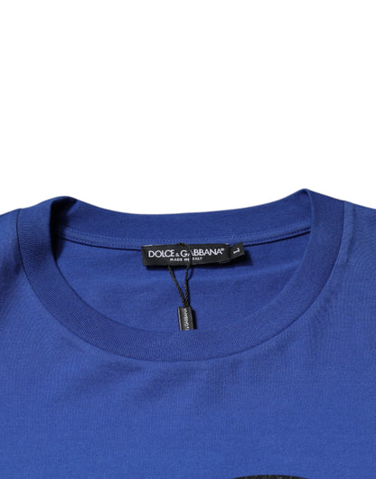 Dolce & Gabbana Blue Logo Print Cotton Men Crew Neck T-shirt