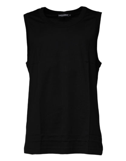 Dolce & Gabbana Black Cotton Round Neck Sleeveless T-shirt