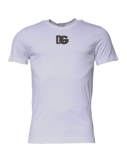 Dolce & Gabbana White DG Logo Cotton Crew Neck T-shirt