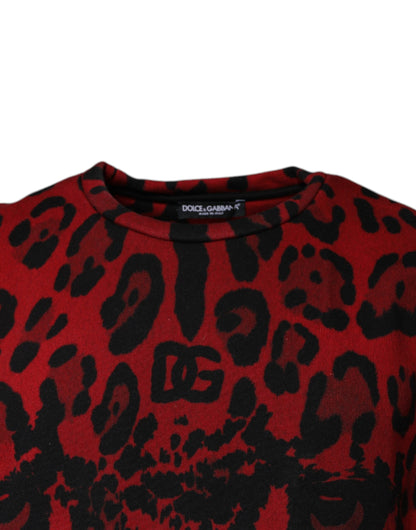 Dolce & Gabbana Red Leopard Print Cotton Sleeveless T-shirt