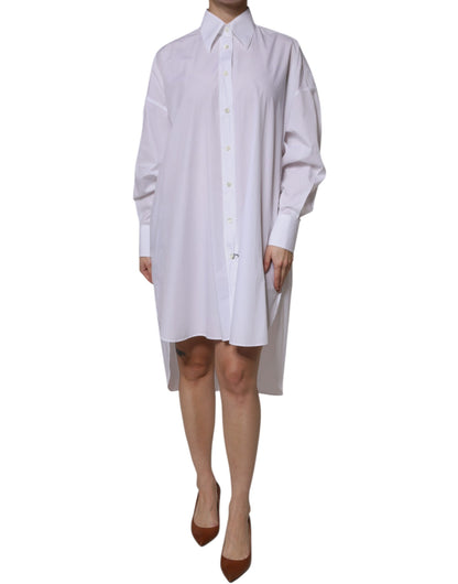 Dolce & Gabbana White Cotton Collared Long Sleeves Shirt Dress