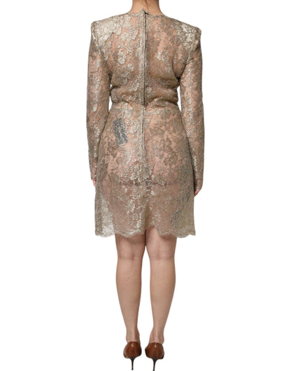 Dolce & Gabbana Gold Floral Lace A-line Sheath Mini Dress