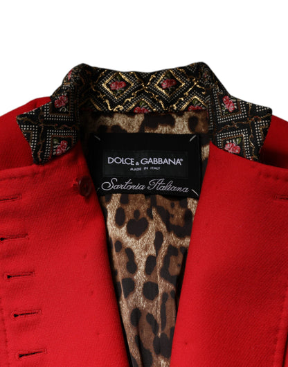 Dolce & Gabbana Red Jacquard Wool Women Trenchcoat Jacket