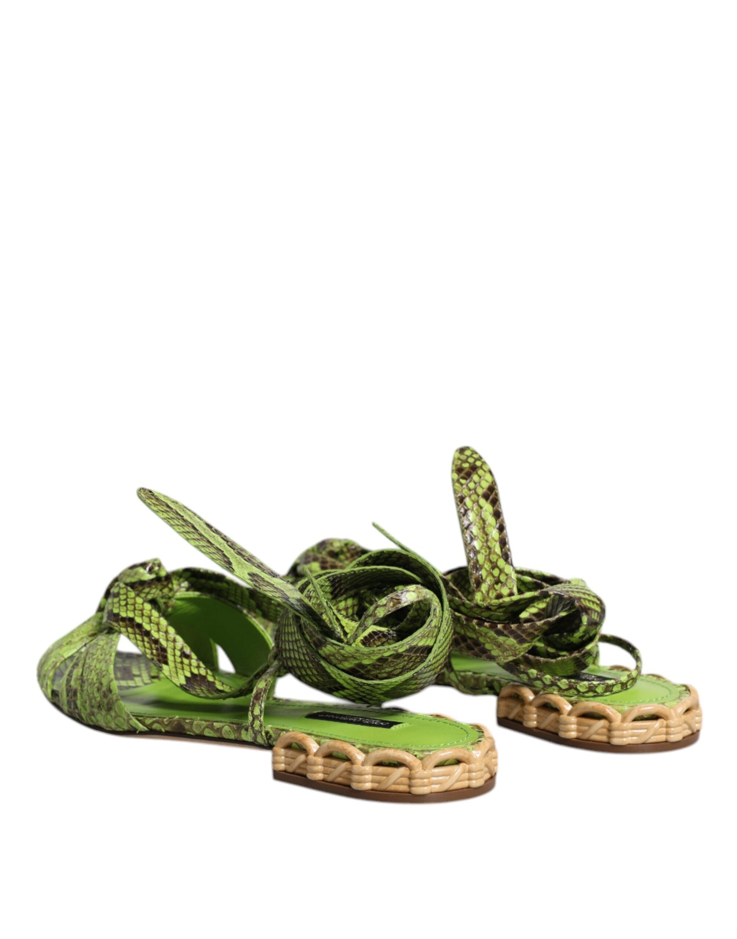 Dolce & Gabbana Green Animal Print Ankle Wrap Sandals Shoes