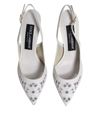 Dolce & Gabbana White Leather Stiletto Heels Slingback Shoes