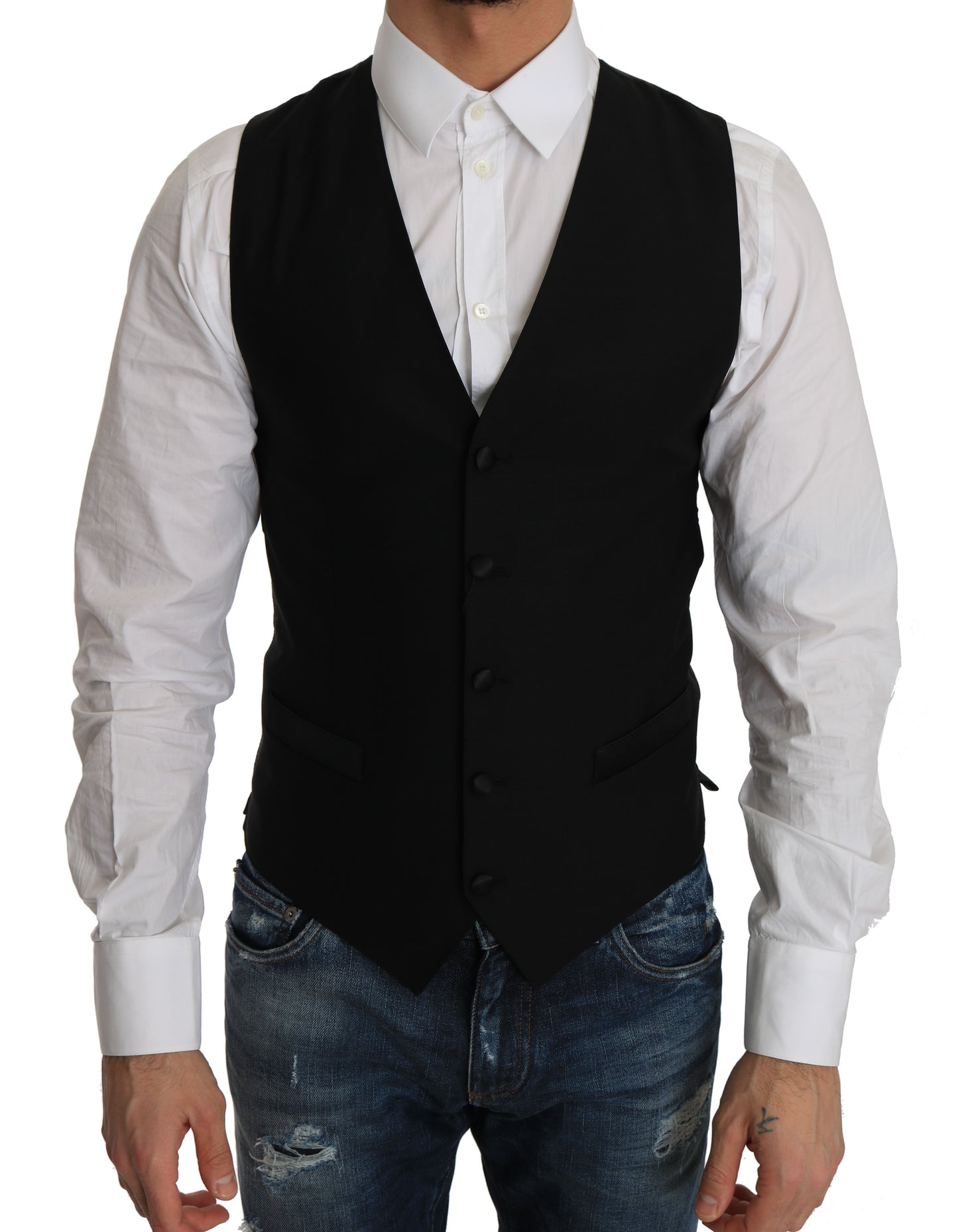 Dolce & Gabbana Sleek Black Wool Blend Formal Vest