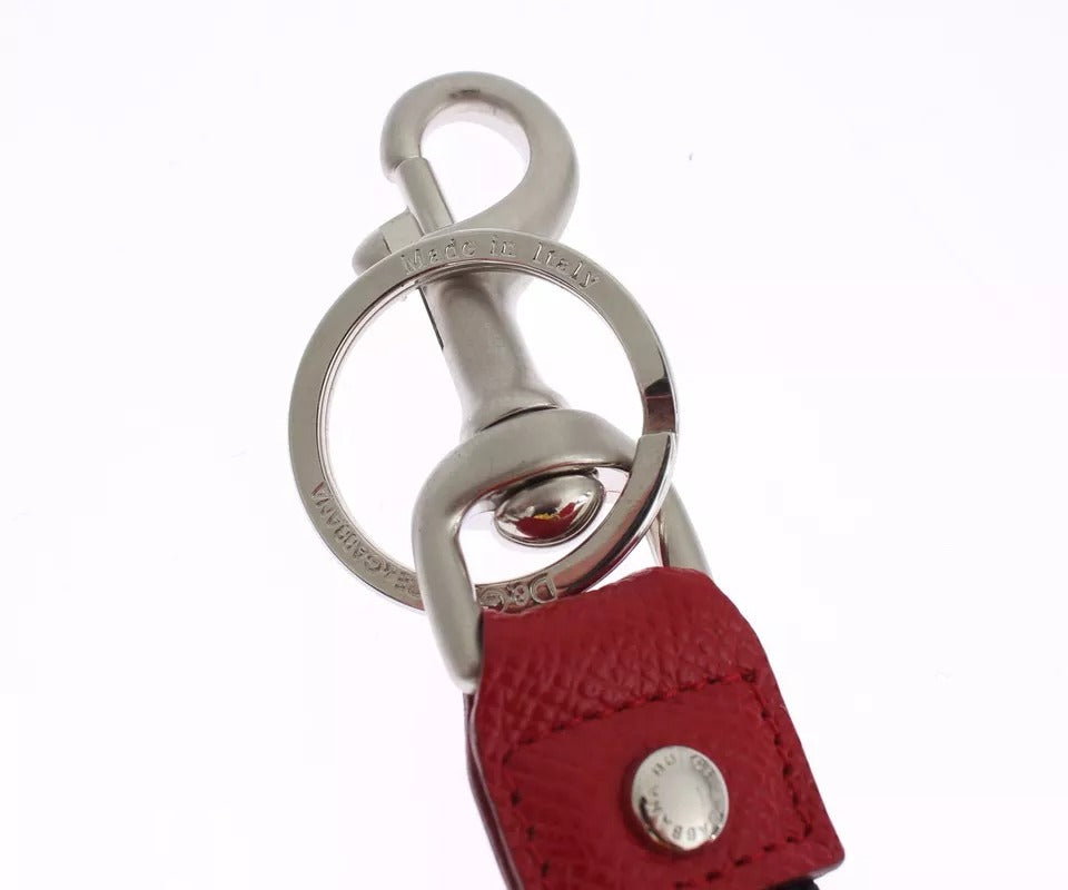 Dolce & Gabbana Silver Brown Raffia Leather Clasp Finder Chain Keyring