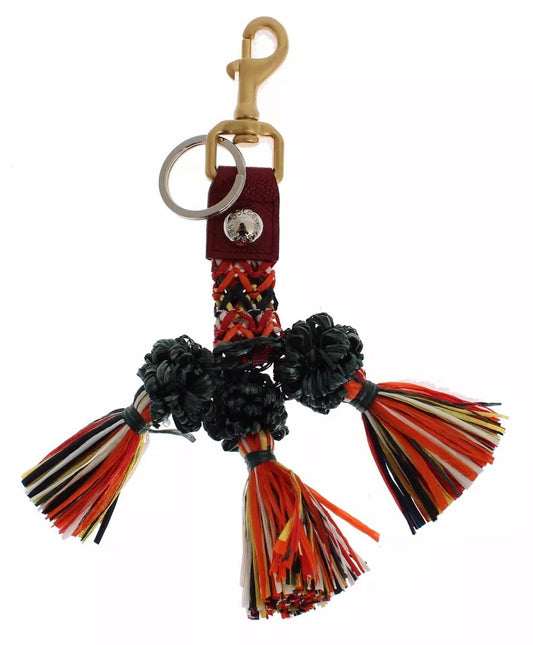 Dolce & Gabbana Multicolor Raffia Leather Clasp Finder Chain Keyring