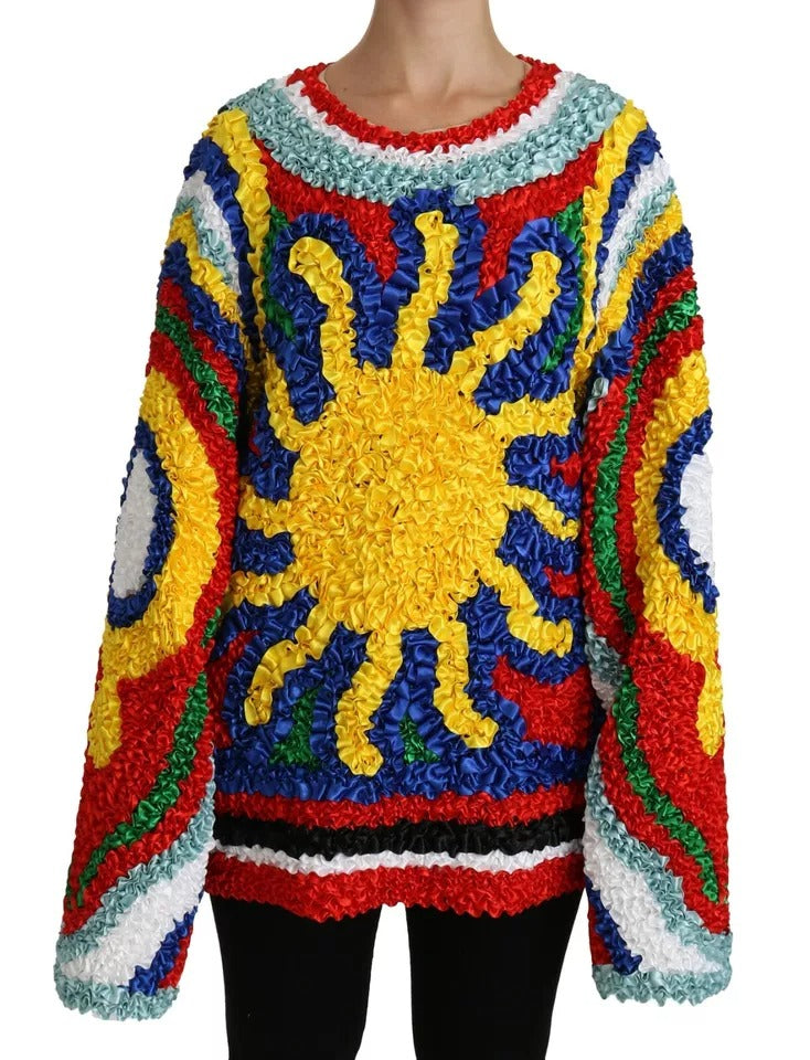 Dolce & Gabbana Multicolor Sun Ruffled Top Blouse Sweater