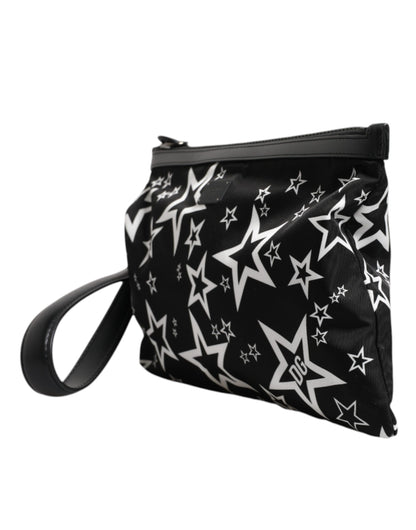 Dolce & Gabbana Black White Stars Pattern Clutch Pouch Bag